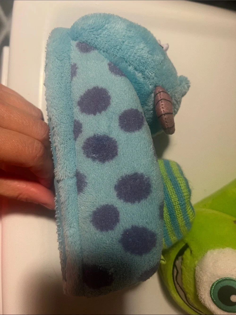 NWOT  Monsters, Inc. Plush Slippers - Blue Sulley & Green Mike